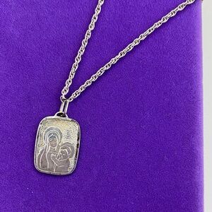 💛 Vintage Sterling Silver Virgin Mary & Child Pendant Necklace